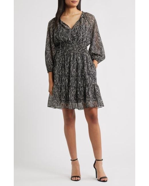black abstract dress V-NECK MIDI DRESS