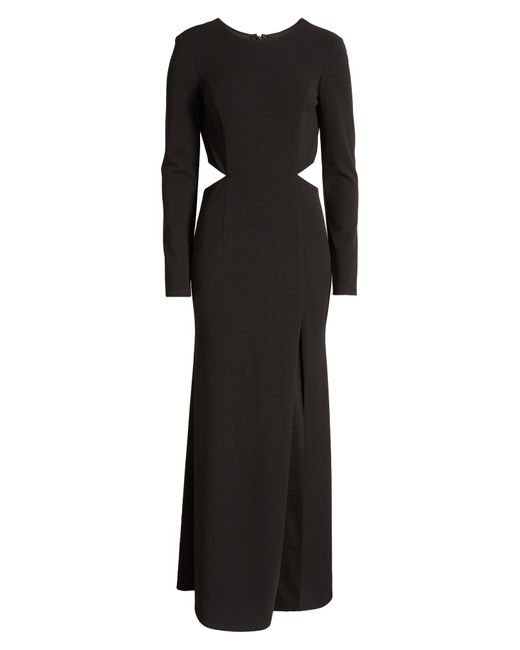 Lulus Black Going For The Wow Side Slit Long Sleeve Gown