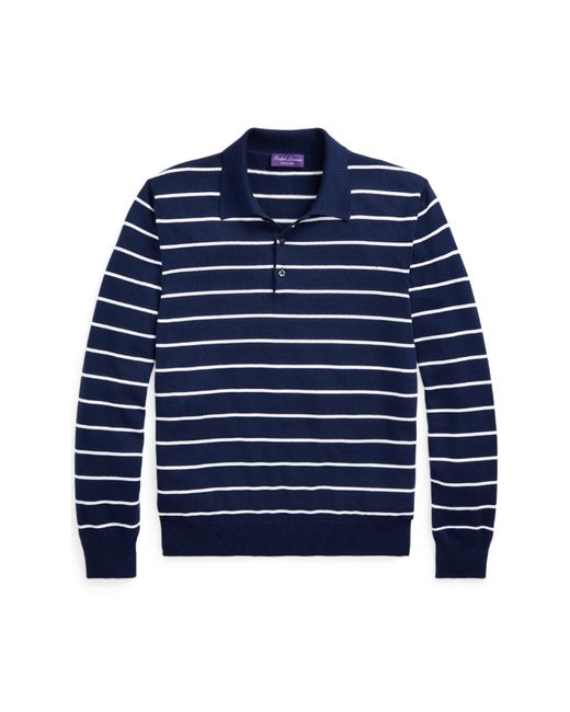 Ralph Lauren Purple Label Blue Stripe Cotton Polo Sweater for men