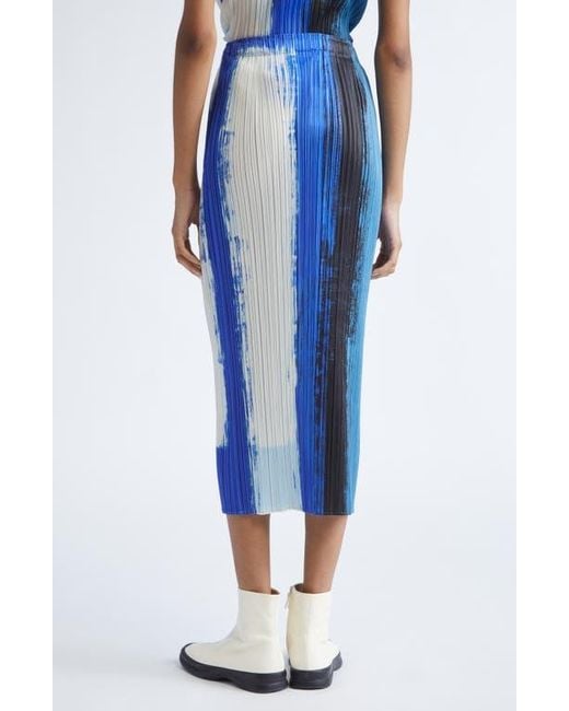 Pleats Please Issey Miyake Blue Jump Print Pleated Skirt