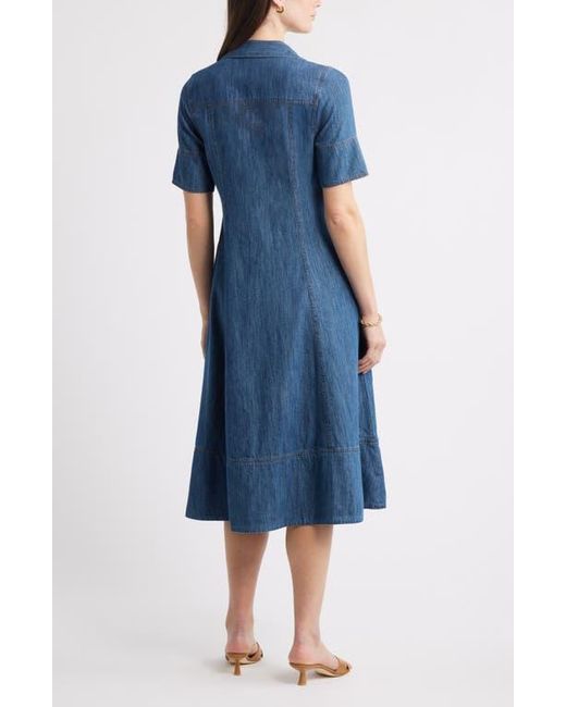 navy blue dress for baby girl Button Up Slit Chambray Dress In DENIM DARK BLUE main image 1