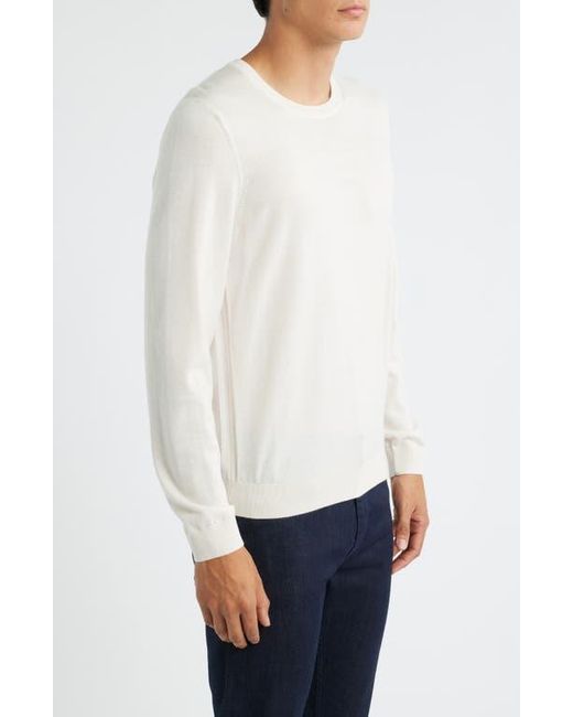 Boss White Leno Slim Fit Wool Crewneck Sweater for men