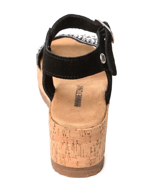 Minnetonka Black Patrice Ankle Strap Platform Wedge Sandal