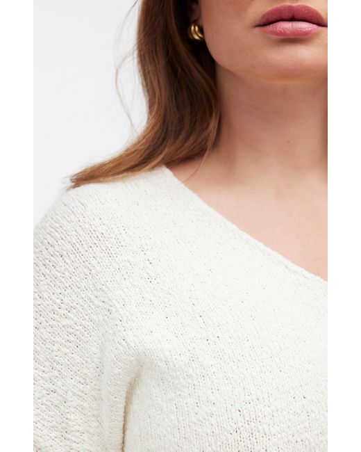 Madewell White Slub Cotton V-neck Sweater
