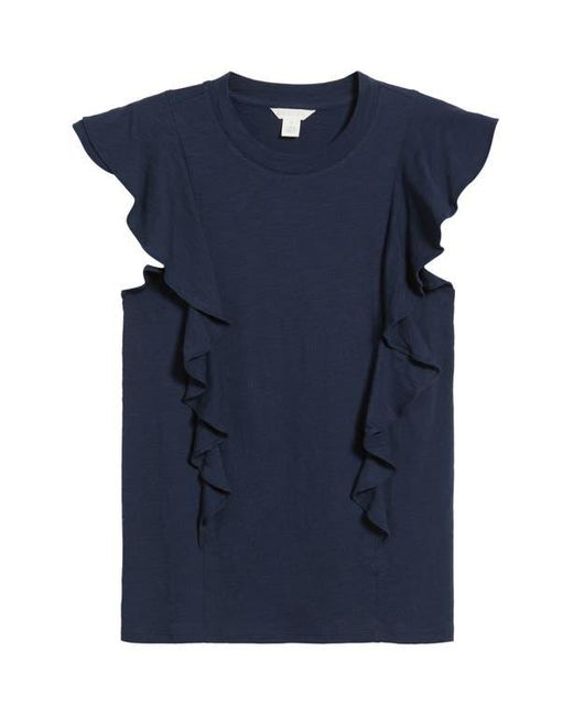 Caslon Blue Cascade Ruffle Cotton Blend Top