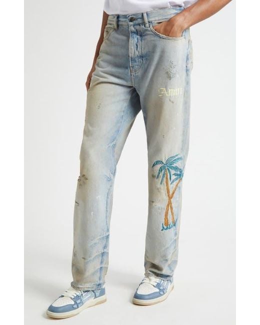 Amiri Blue Sinners Embroidered Distressed Jeans for men