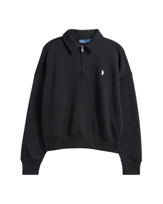 Polo Ralph Lauren Black Cotton Blend Fleece Quarter-Zip Sweatshirt