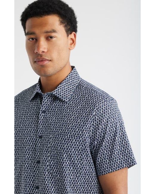 Nordstrom Blue Check Short Sleeve Stretch Button-Up Shirt for men