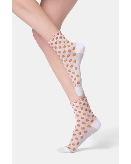 Oroblu White Tiny Bloom Ankle Socks