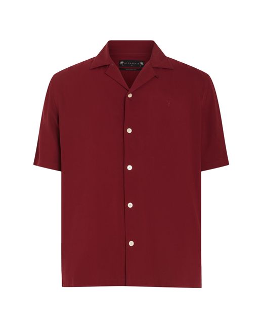AllSaints Red Venice Relaxed Fit Short Sleeve Button-up Camp Shirt for men