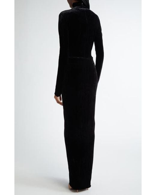 Alaïa Draped Long Sleeve Body-Con Velvet Dress in Black | Lyst