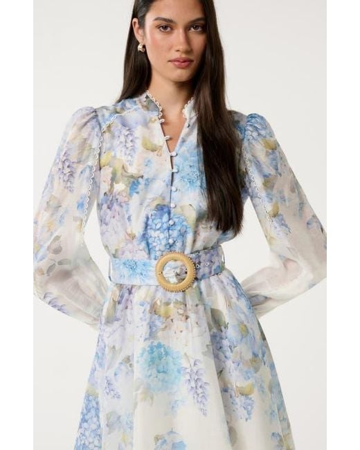 EVER NEW Vienna Lace Trim Belted Long Sleeve Shirtdress | Lyst