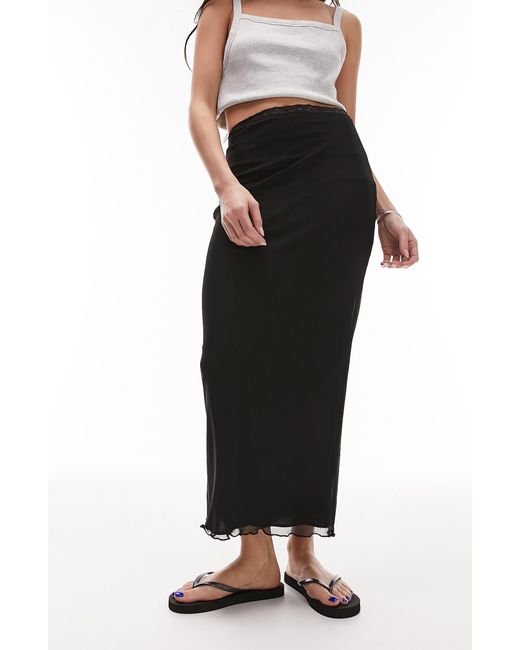 TOPSHOP Black Lace Trim Mesh Maxi Skirt