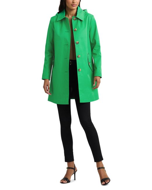 Lauren by Ralph Lauren Green Cotton Blend Coat With Removable Hood