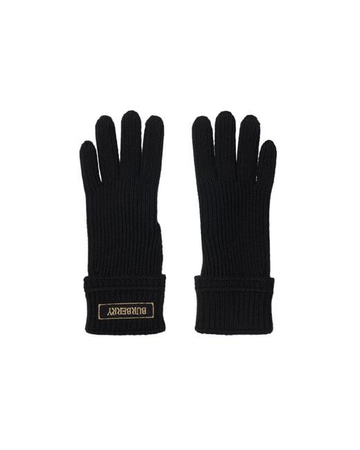 Burberry Black Logo Patch Wool Blend Gloves for men