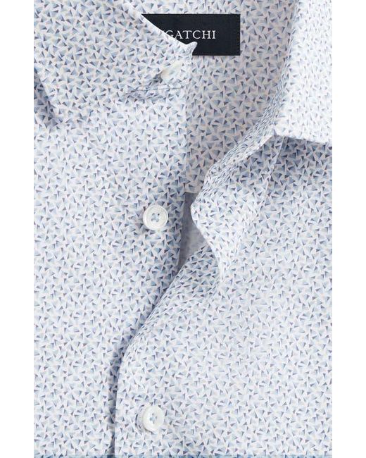 Bugatchi Blue Miles Ooohcotton Geo Print Short Sleeve Button-Up Shirt for men