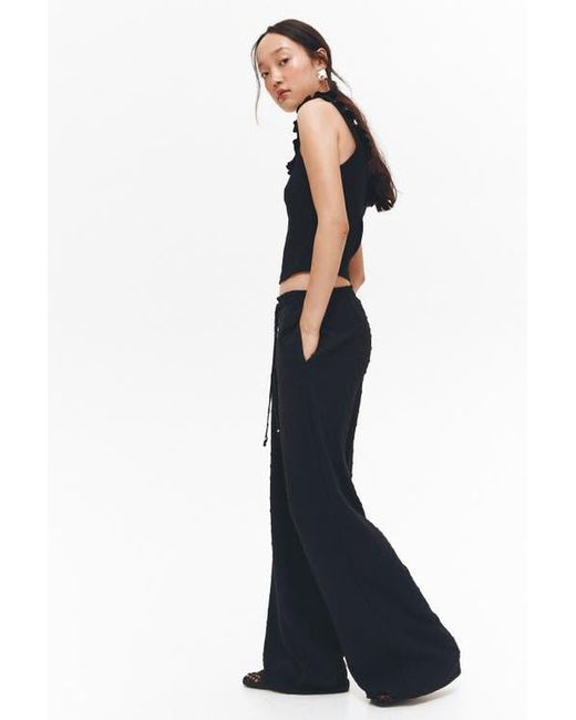 H&M Black Plumeti Drawstring Trousers