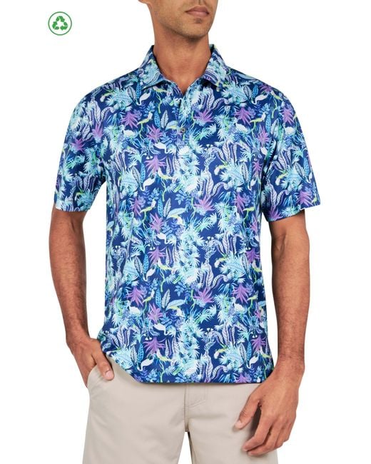 Con.struct Blue Regular Fit Exotic Bird Print Recycled Performance Golf Polo for men