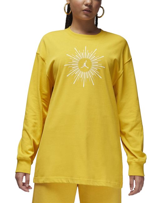 Nike Yellow Flight Heiress Of Optimism Long Sleeve Oversize Cotton T-shirt