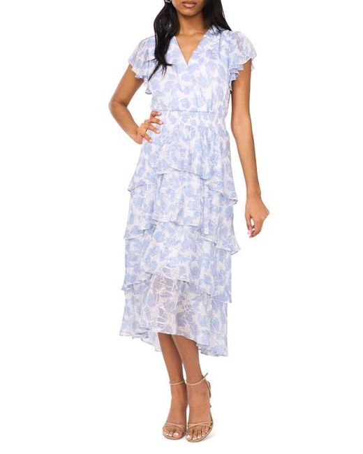 Halogen® Blue Metallic Floral Flutter Sleeve Maxi Dress