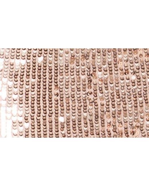 Dress the Population Natural Emery Long Sleeve Sequin Cocktail Midi Dress