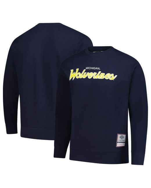 Mitchell & Ness Blue Michigan Wolverines Elite Script Pullover Sweatshirt for men