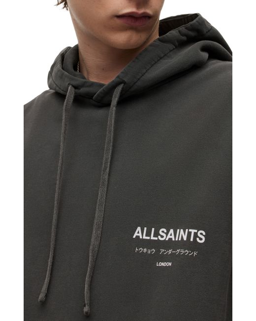 AllSaints Black Underground Logo Hoodie Sweatshirt for men