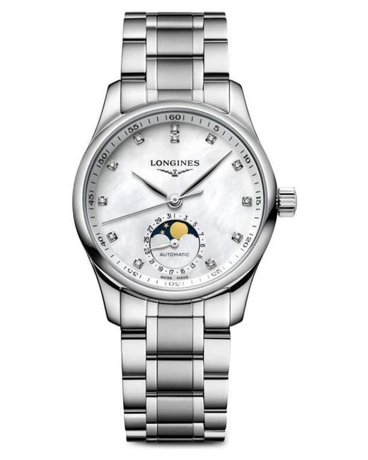 Longines Gray Master Collection Automatic Diamond Bracelet Watch, 34Mm