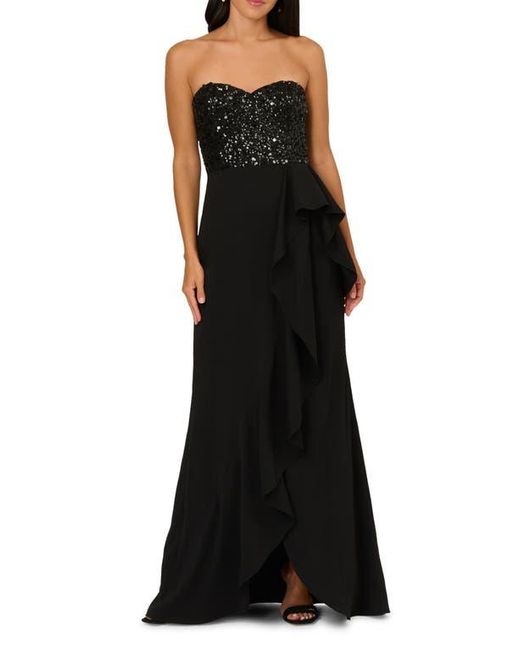 Adrianna Papell Beaded Bodice Strapless Mermaid Gown in Black | Lyst