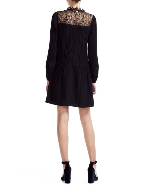 Maje Lace Rockette Pleated Long Sleeve Shift Dress in Black - Lyst