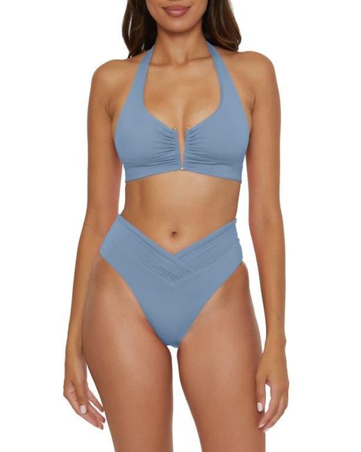 Becca Blue Shirred V-Wire Halter Bikini Top