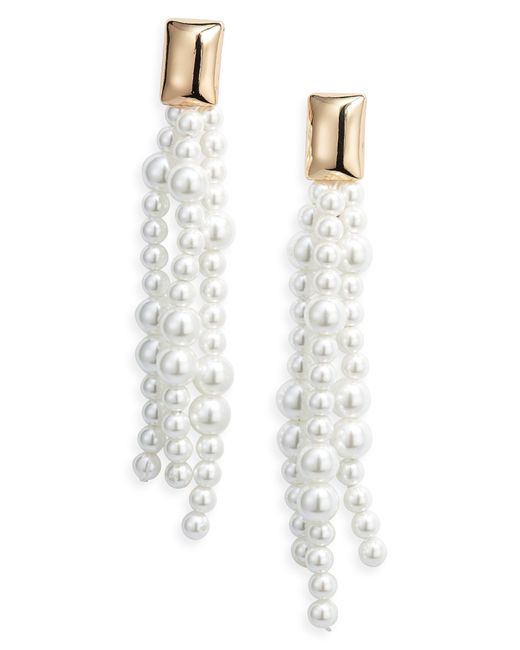 Open Edit White Imitation Pearl Tassel Earrings