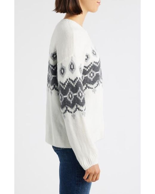 Vince Camuto White Fair Isle Crewneck Sweater
