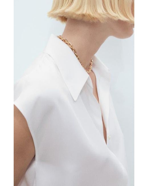 Mango White Cap Sleeve Button-Up Shirt