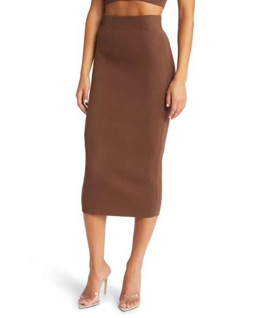 Open Edit Knit Midi Skirt in Brown | Lyst