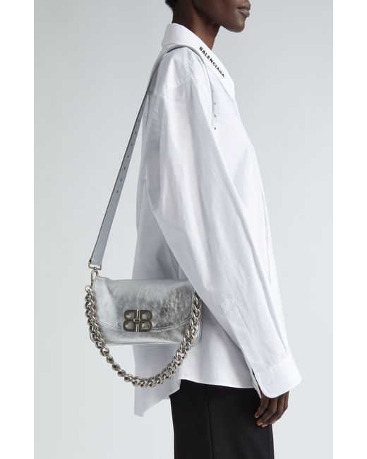 Balenciaga Small Bb Soft Flap Metallic Leather Crossbody Bag