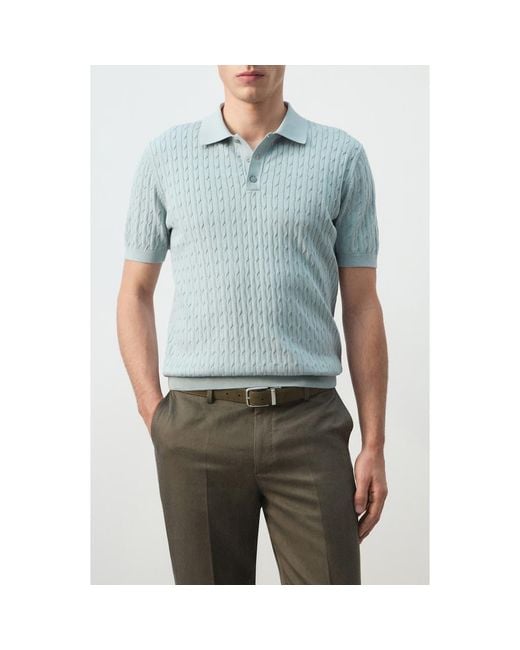 Mango Blue Cable Stitch Polo Sweater for men