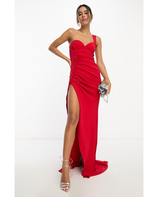 ASOS Red One-shoulder Button Gown