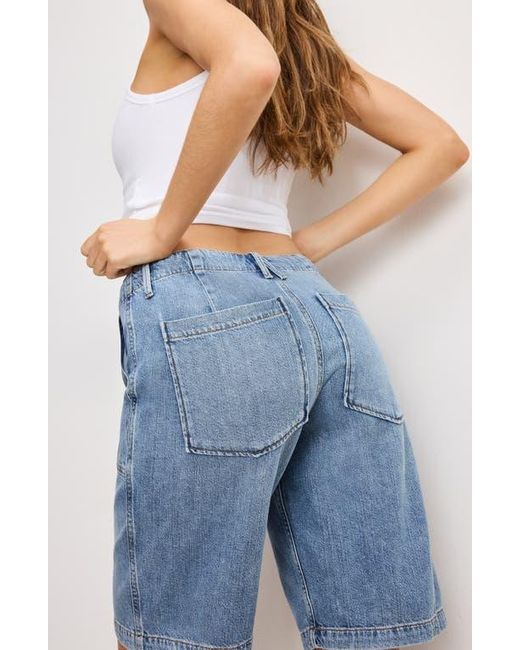 GOOD AMERICAN Blue Lite Drawstring Bermuda Denim Shorts