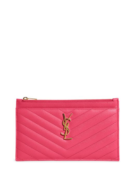 Saint Laurent Pink Monogramme Quilted Leather Zip Pouch