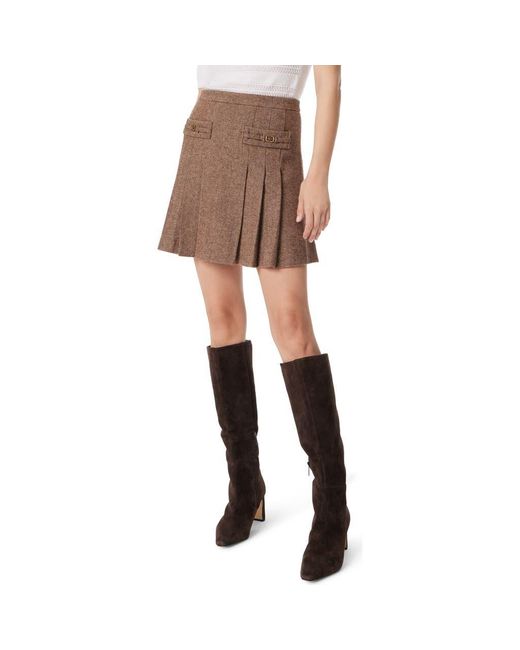 Sam Edelman Women's Brown Vienna Pleated Herringbone Tweed Miniskirt