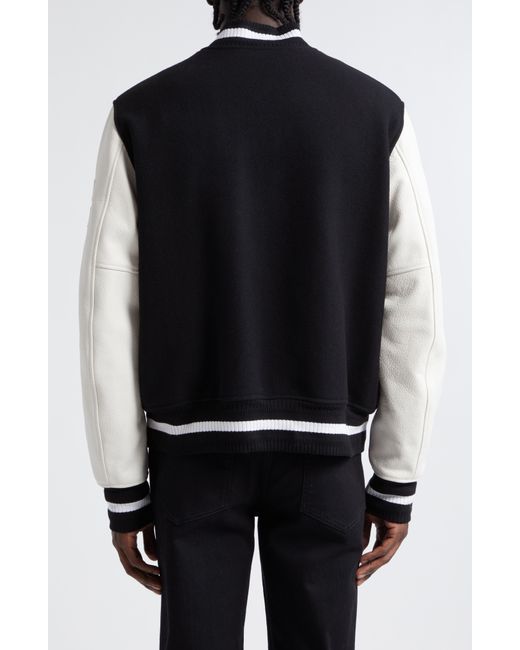 Givenchy Black Embroidered Logo Mixed Media Leather & Wool Blend Varsity Jacket for men
