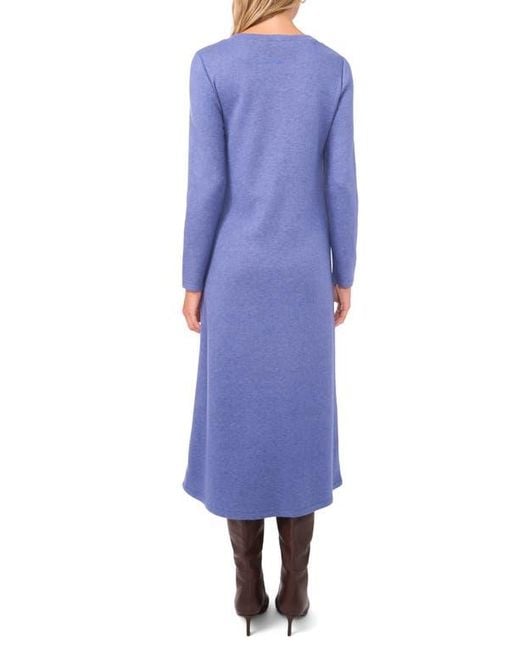 Vince Camuto Blue Exposed Center Seam Long Sleeve Midi Sweater Dress