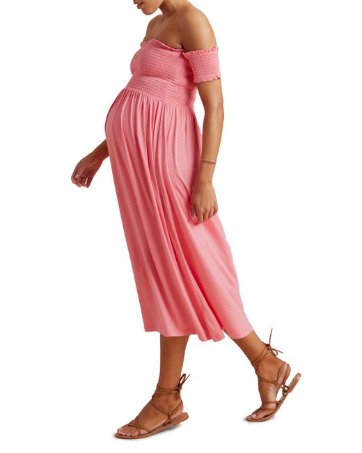 A Pea In The Pod Pink Off The Shoulder Maternity Midi Dress