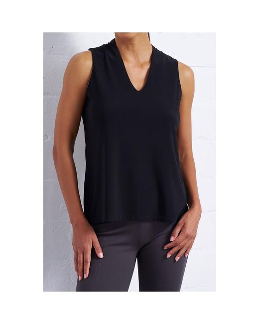 Franne Golde Blue Luxe Stretch V-Neck Sleeveless Shell