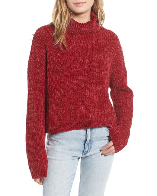 Blank NYC Red Chenille Turtleneck Sweater