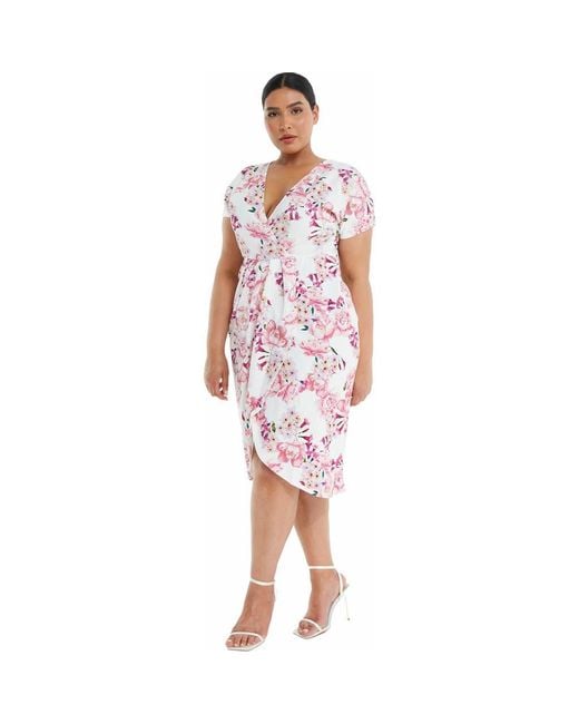 Quiz Red Plus Size Floral Scuba Crepe Wrap Maxi Dress