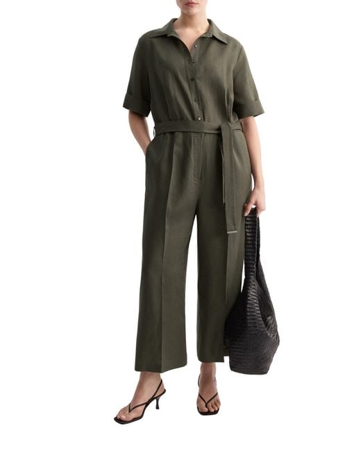 Mango Green Lyocell Button-Up Jumpsuit