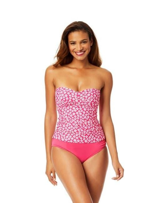 Anne Cole Pink Shibori Geo Twist Front Bandeaukini Swim Top