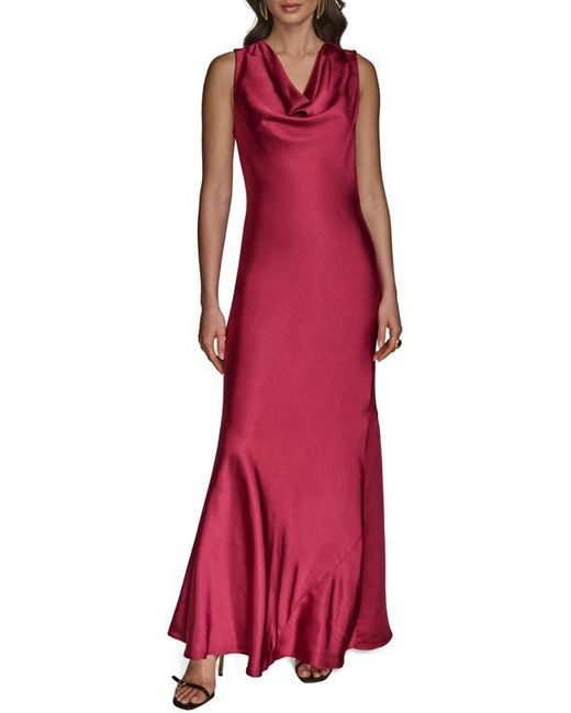 Donna Karan Cowl Neck Satin Cocktail Maxi Dress in Red | Lyst